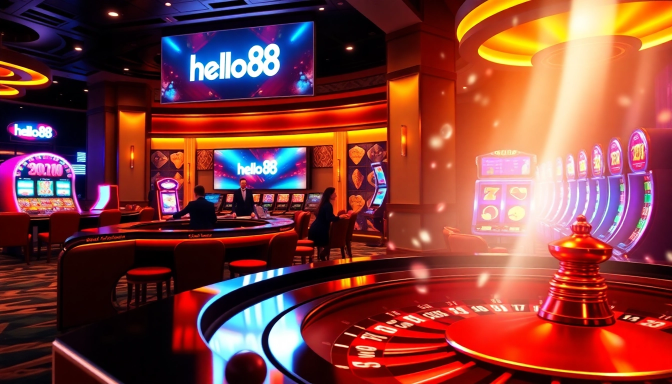 Engaging scene on trang chủ hello88 showcasing players enjoying various online gambling activities.