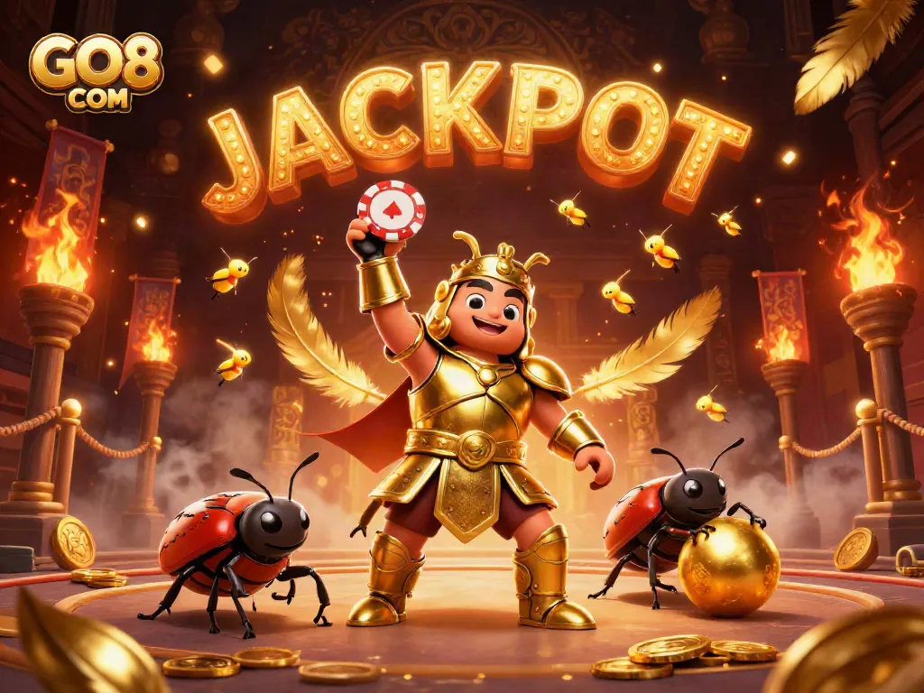 Experience thrilling wins with GO8 COM in a vibrant casino scene featuring an epic jackpot celebration.
