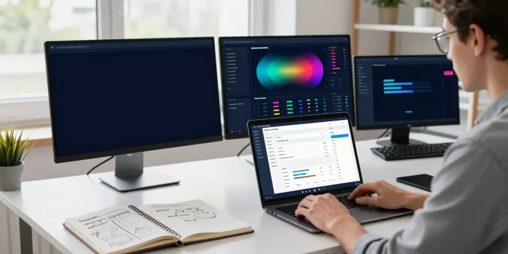 Content manager analyzing instant indexing metrics in a modern workspace.