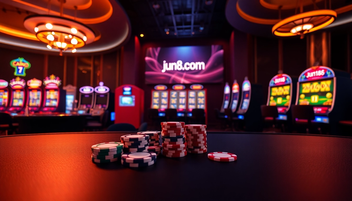 Experience thrilling gameplay at jun88.com with vibrant slot machines and a luxurious atmosphere.
