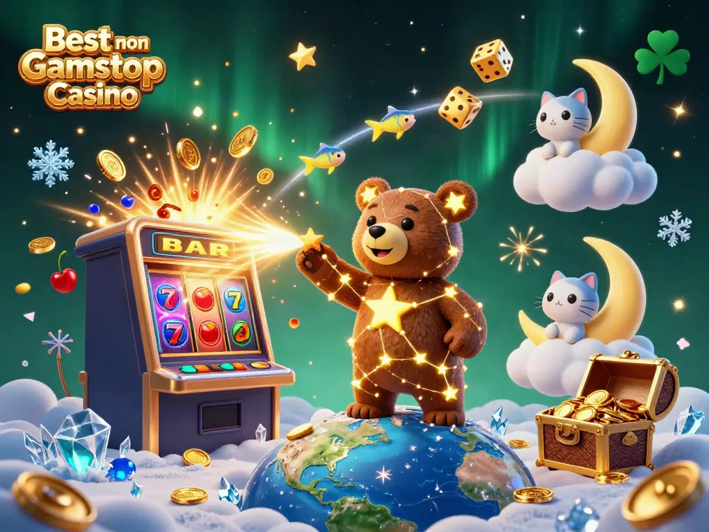 Play at the Best non Gamstop Casino with 3D casino characters, vibrant game symbols, and jackpots.