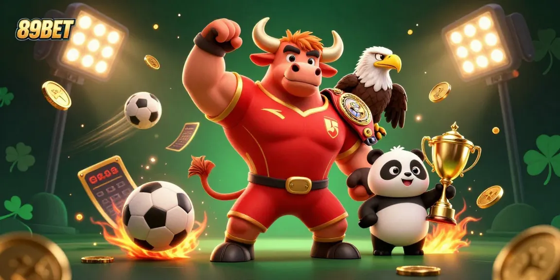 Experience sports betting excitement with 89BET's dynamic 3D illustration showcasing thrilling elements and characters.