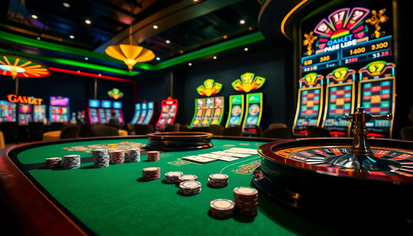 Dive into epic casino action with the daga link featuring poker chips and a spinning roulette wheel.