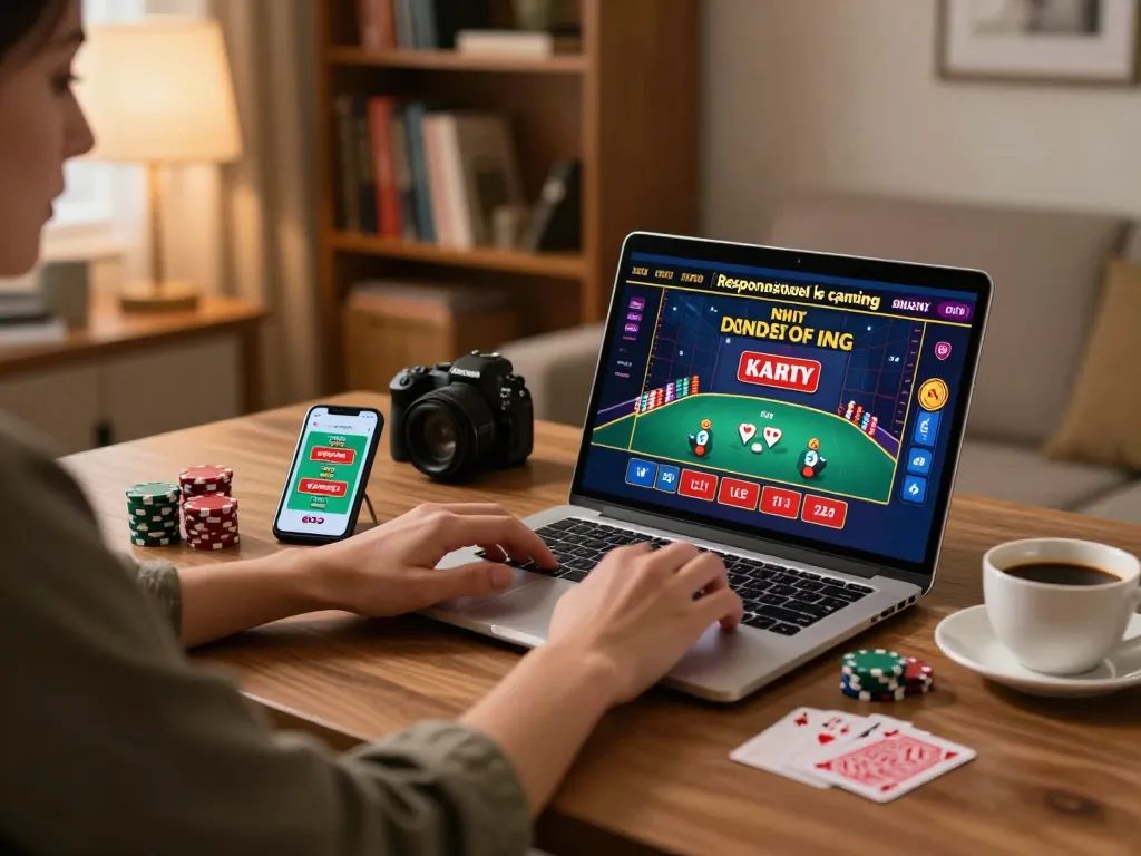 Engaging in online gaming with Link truy cập Vin88 on a laptop showcasing a vibrant casino interface at home.