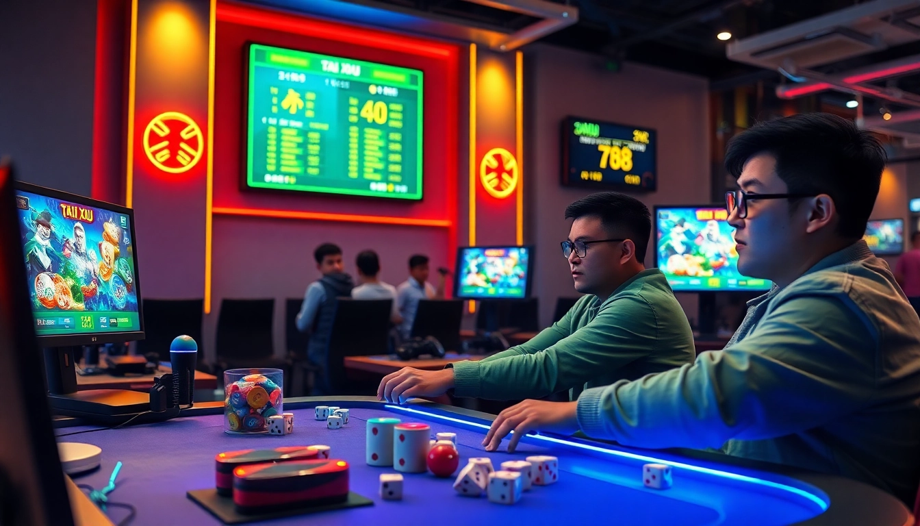 Exciting scene of players enjoying tài xỉu online in a vibrant digital gaming setup.
