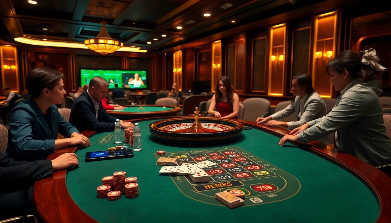 Players enjoying a thrilling poker game at 789club's luxurious casino.