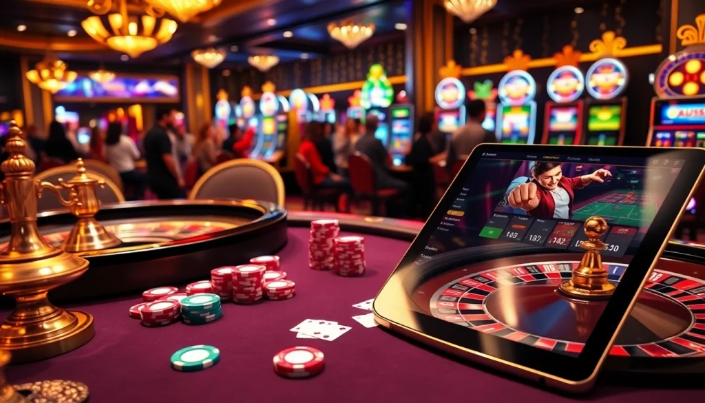 Engaging casino scene showcasing S666 poker action with vibrant chips and an elegant roulette wheel.