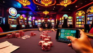 Players actively engage at the poker table in https://five88.za.com/, showcasing vibrant casino chips and excitement.