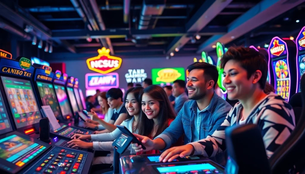 Exciting gaming scene representing ev88win.live with players engaged in online betting and casino games.