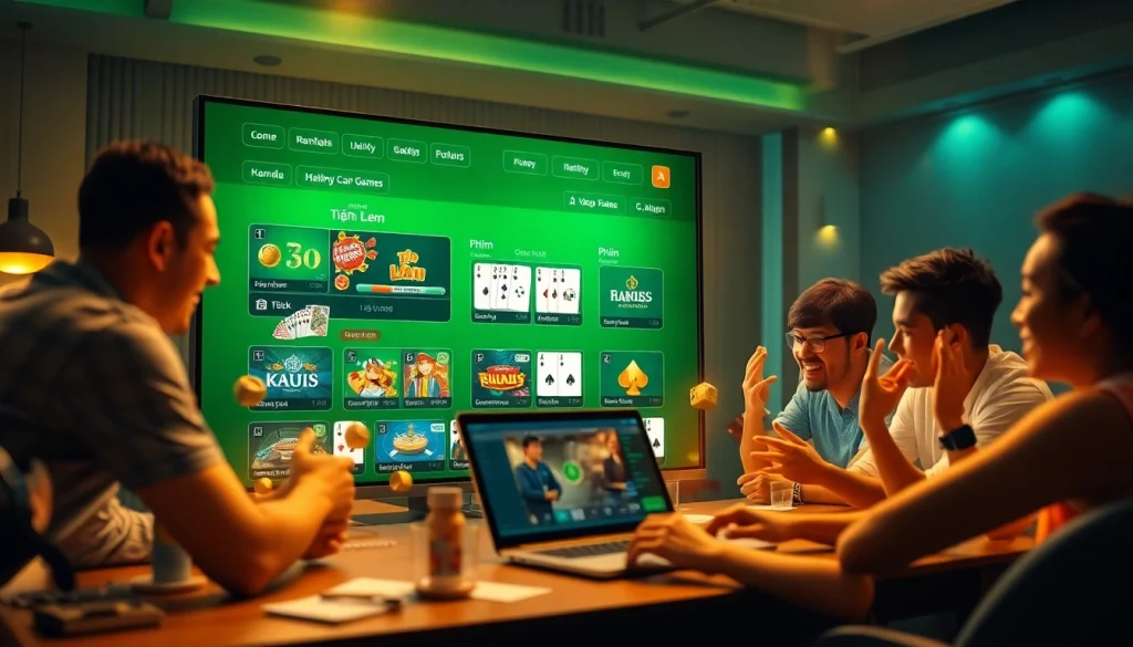 Exciting online gaming scene at gamebaidoithuong.com.vc featuring popular card games.
