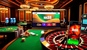 Engage with nk 88 at a luxurious casino table showcasing vibrant gaming elements.