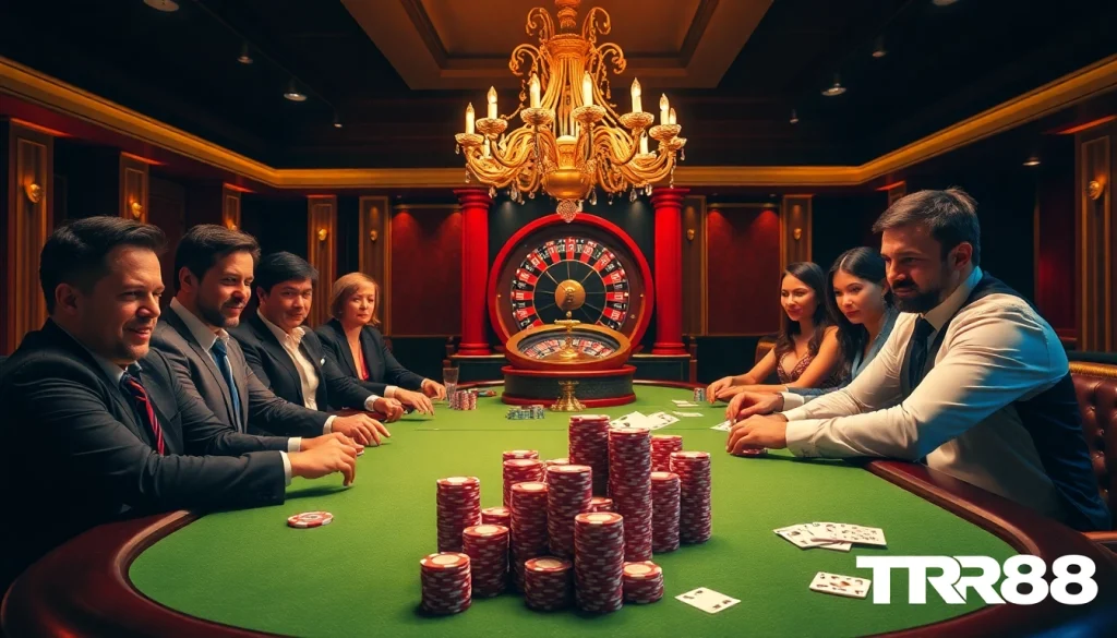 Experience strategic gameplay at TR88, featuring professional poker and stunning casino elements.
