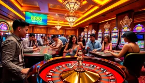 Experience the thrill of gambling at 888vnd.com with vibrant casino scenes and players.