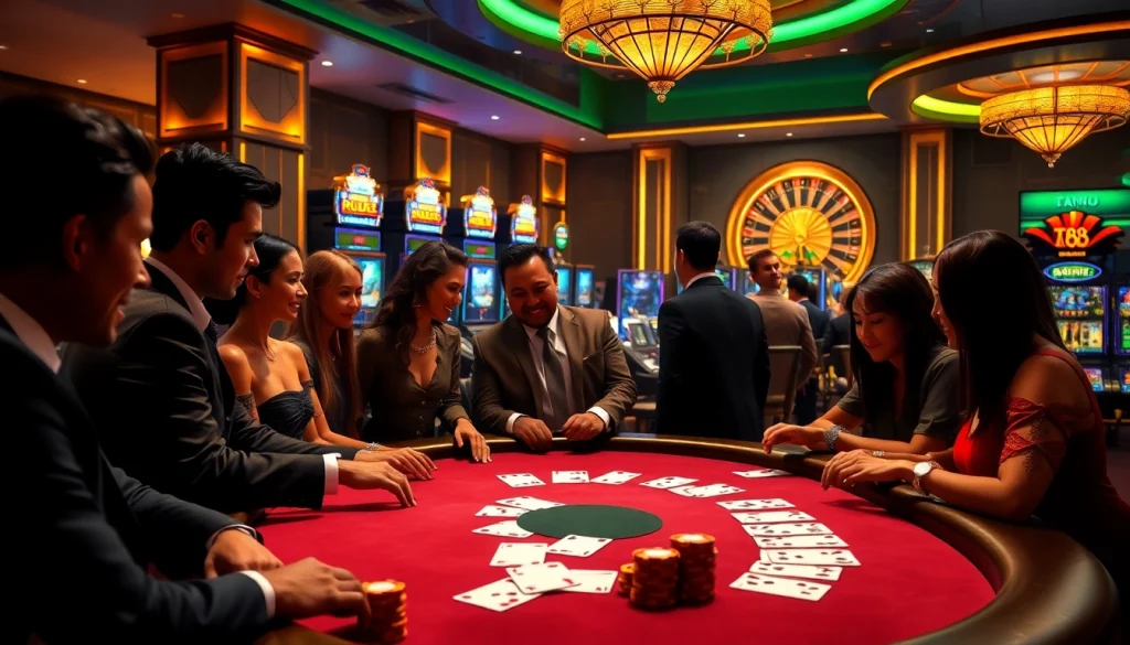 Experience the excitement of TK88 Casino with players engaged in thrilling poker action.