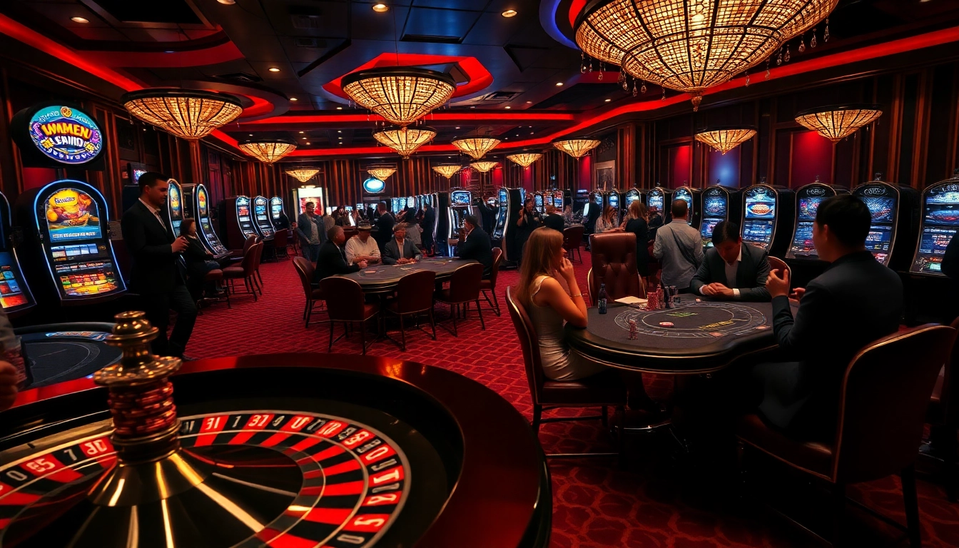 Players enjoying high-stakes games at mm 88 casino tables with vibrant chips and roulette.