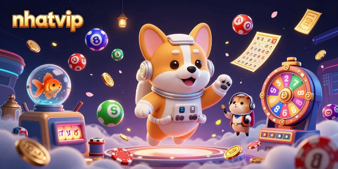 Nhatvip offers an exciting casino experience with vibrant games, floating chips, and hope for winning big!